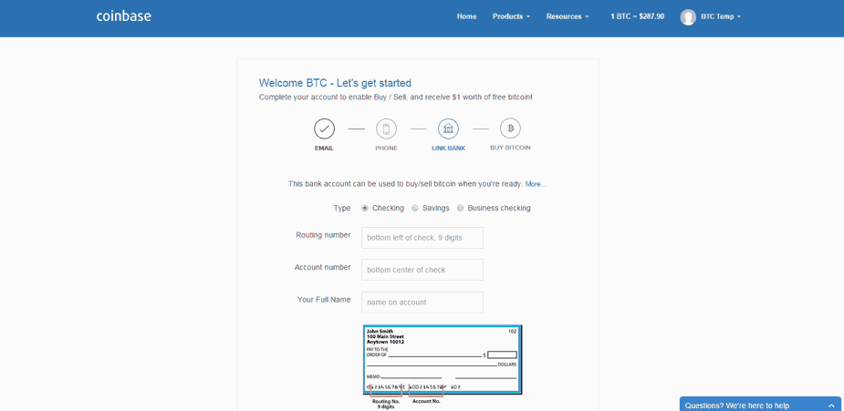 اضافة حساب بنكي Coinbase